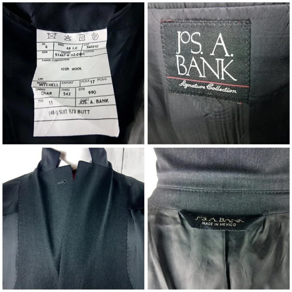 Jos A Bank Signature Collection Mitchell 46L 3 Buttn Charcoal Suit Blazer Jacket